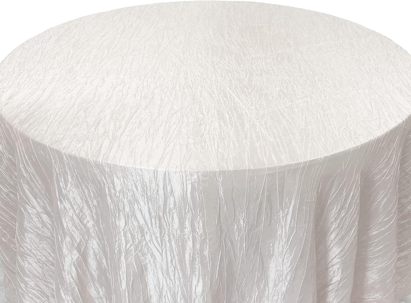 - 120 Inch round Crinkle Taffeta Tablecloth - White, Crushed Shiny Dining Table