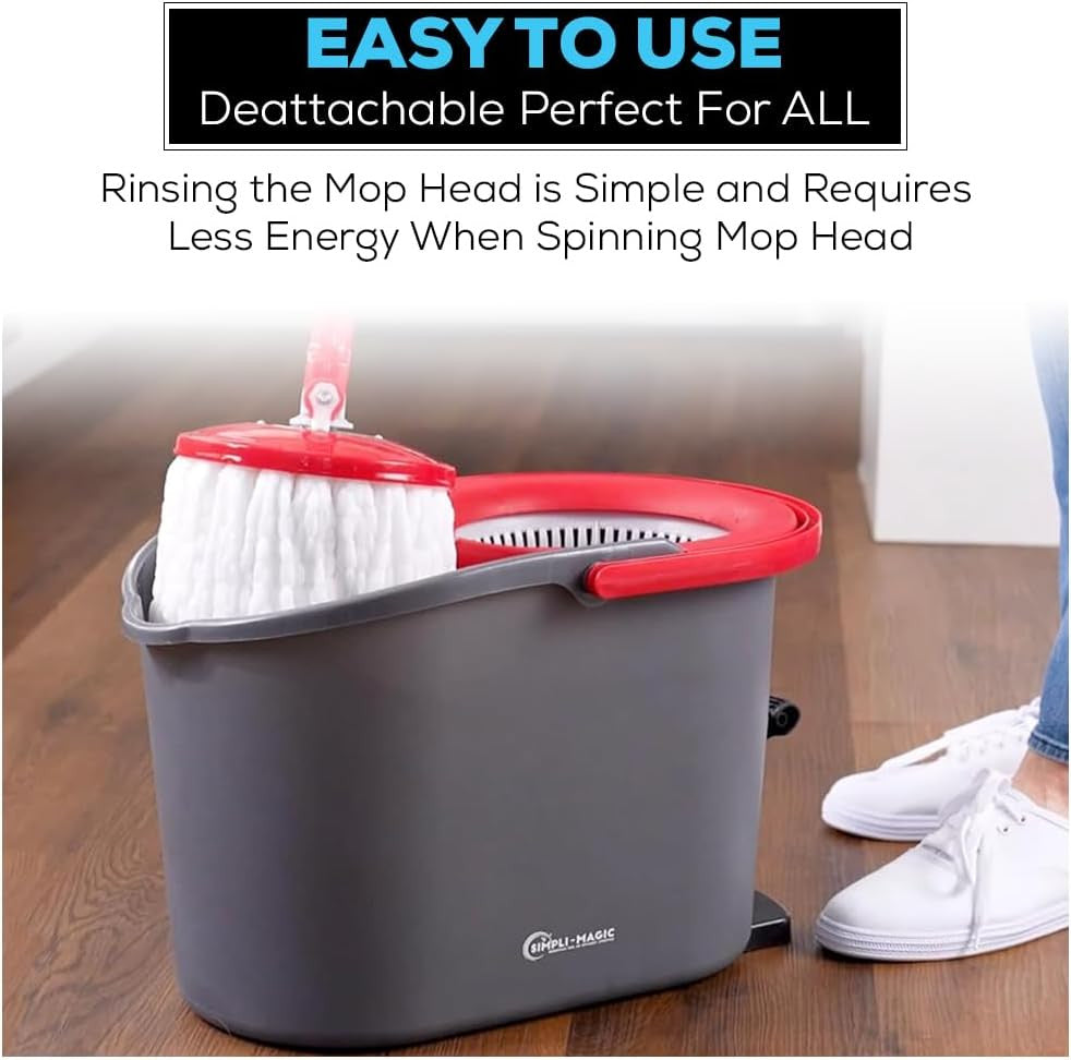 79349 Spin Mop Cleaning System with 3 Microfiber Mop Heads, Red/Gray,Red/Black