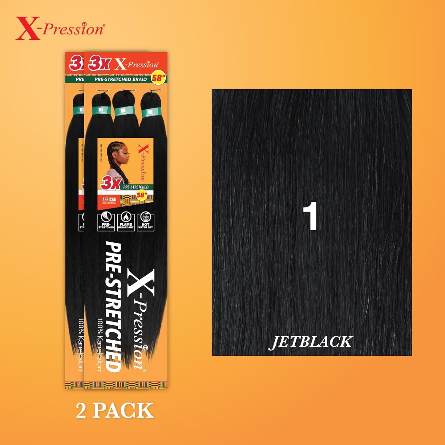 X-Pression Prestretched Braiding Hair - 3X Braid 58 Inch All Kanekalon Flame Ret