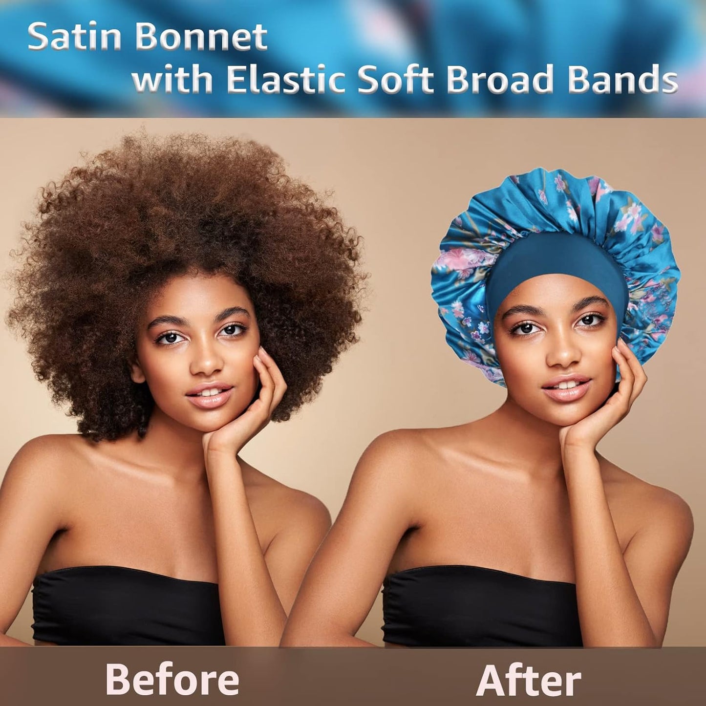 3 Pack Satin Bonnet Silk Hair Bonnet for Sleeping, Sleep Bonnets for Women Large