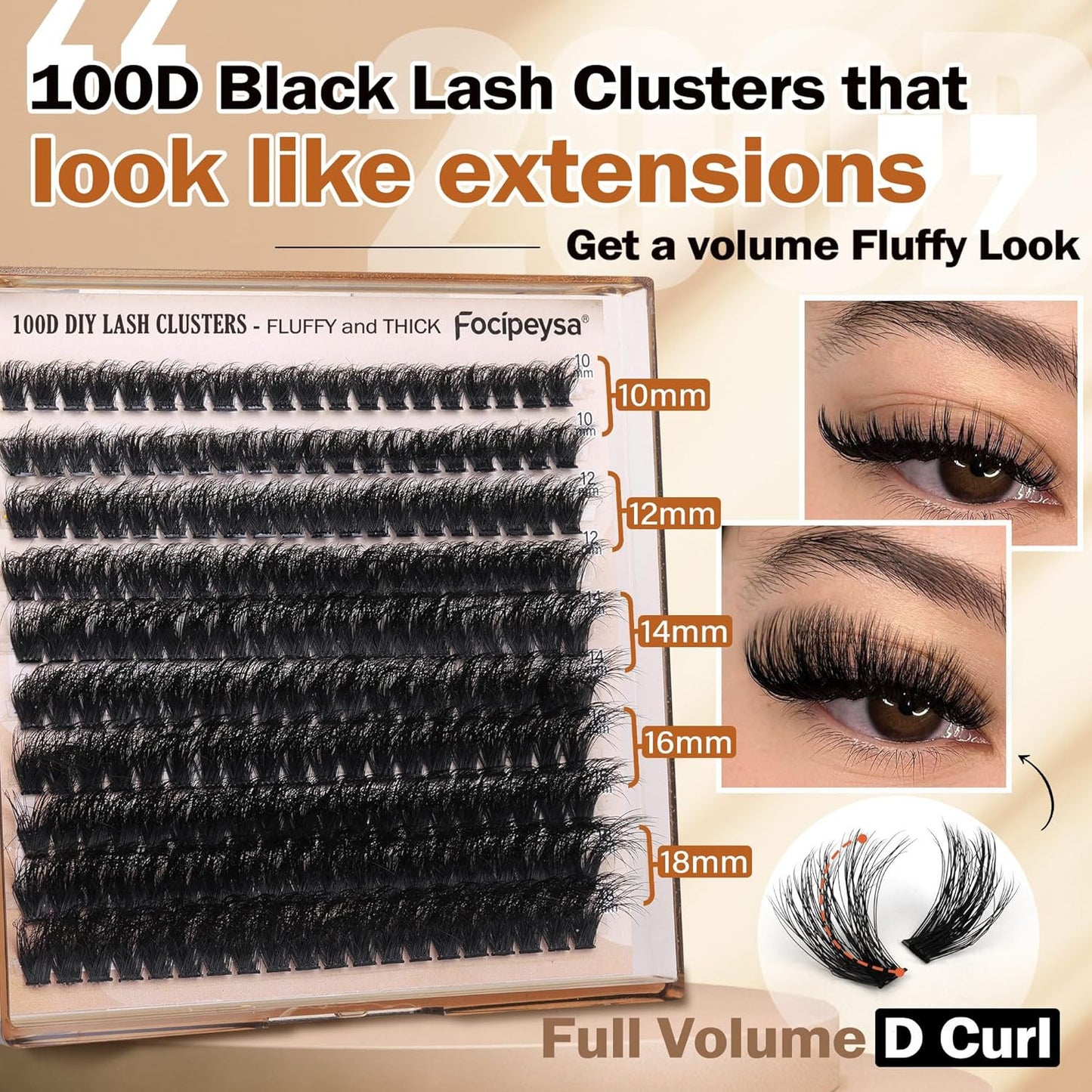 Thick Eyelash Extension Kit Volume Lash Clusters Kit 10-18Mm Individual Lashes C