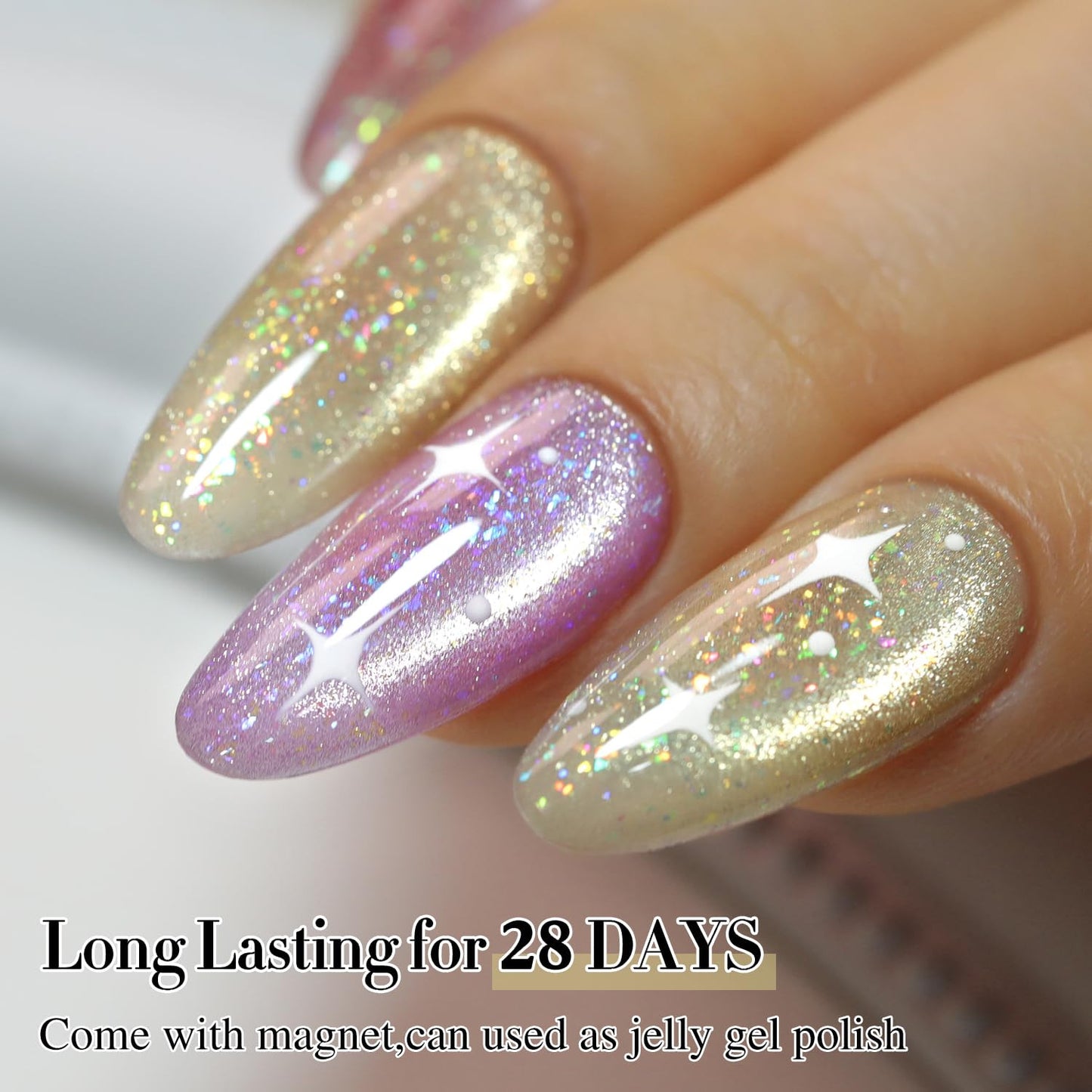 0.5 OZ Cat Eye Gel Polish with Magnet 15ML Holographic Glitter Shimmer Transluce