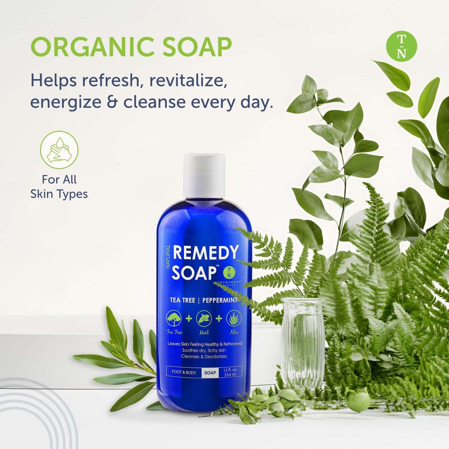 12 Oz Tea Tree Oil Body Wash - Invigorating Tea Tree Soap with Peppermint, Aloe,