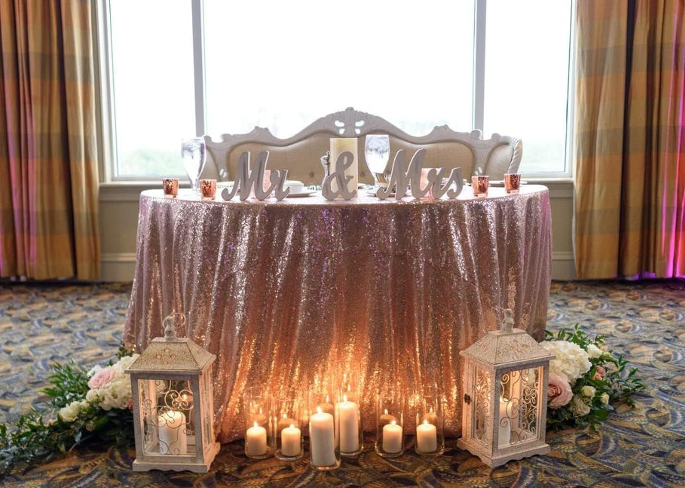 120 Inch round Rose Gold Sequin Tablecloth for Party Cake Dessert Table Exhibiti
