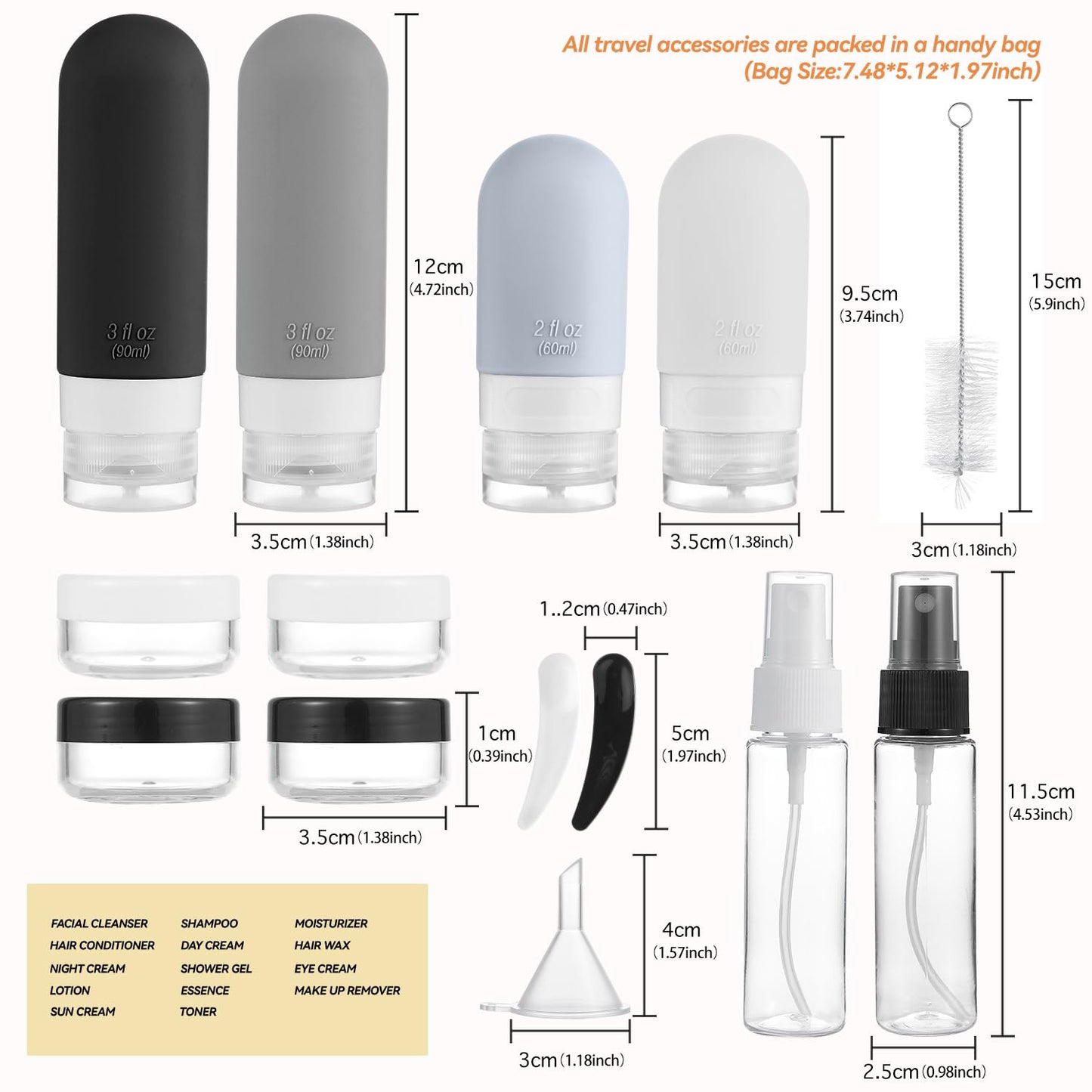 16 Pack Travel Bottles Set - TSA Approved Leak Proof Silicone Squeezable Contain