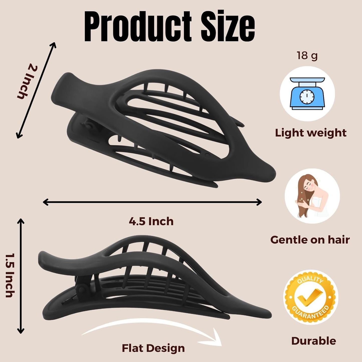 8 Pack Black and White Flat Hair Clips – Matte French Claw Clips for Women, Neut