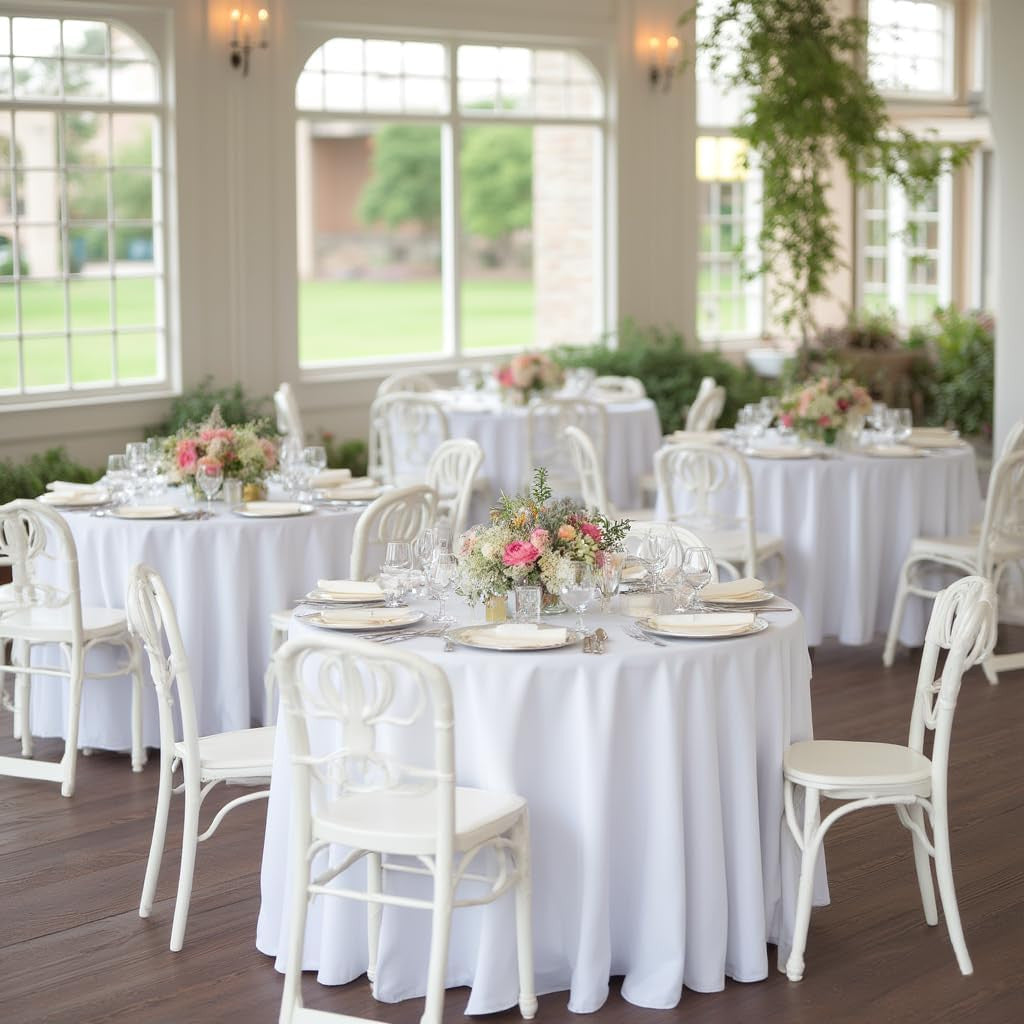 120 Inch round Tablecloth White, 8 Pack - Circle Polyester Fabric Table Cloth fo