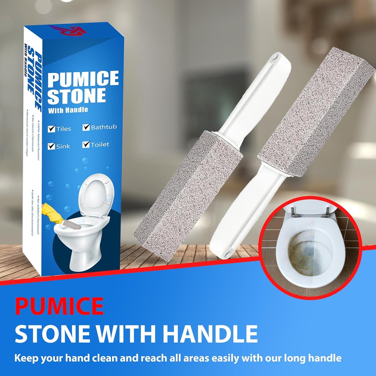 2 Pack Ring King Pumice Stone Toilet Bowl Cleaner with Handle, Hard Water Build