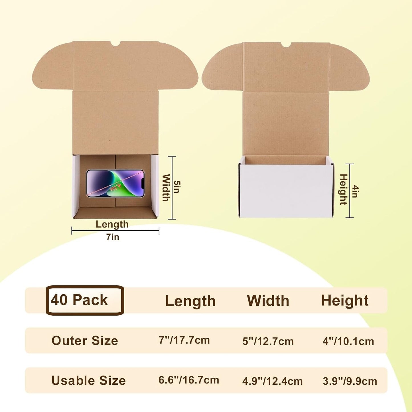 7X5X4 Small Shipping Boxes Set of 40, White Corrugated Cardboard Box Shipping Bo