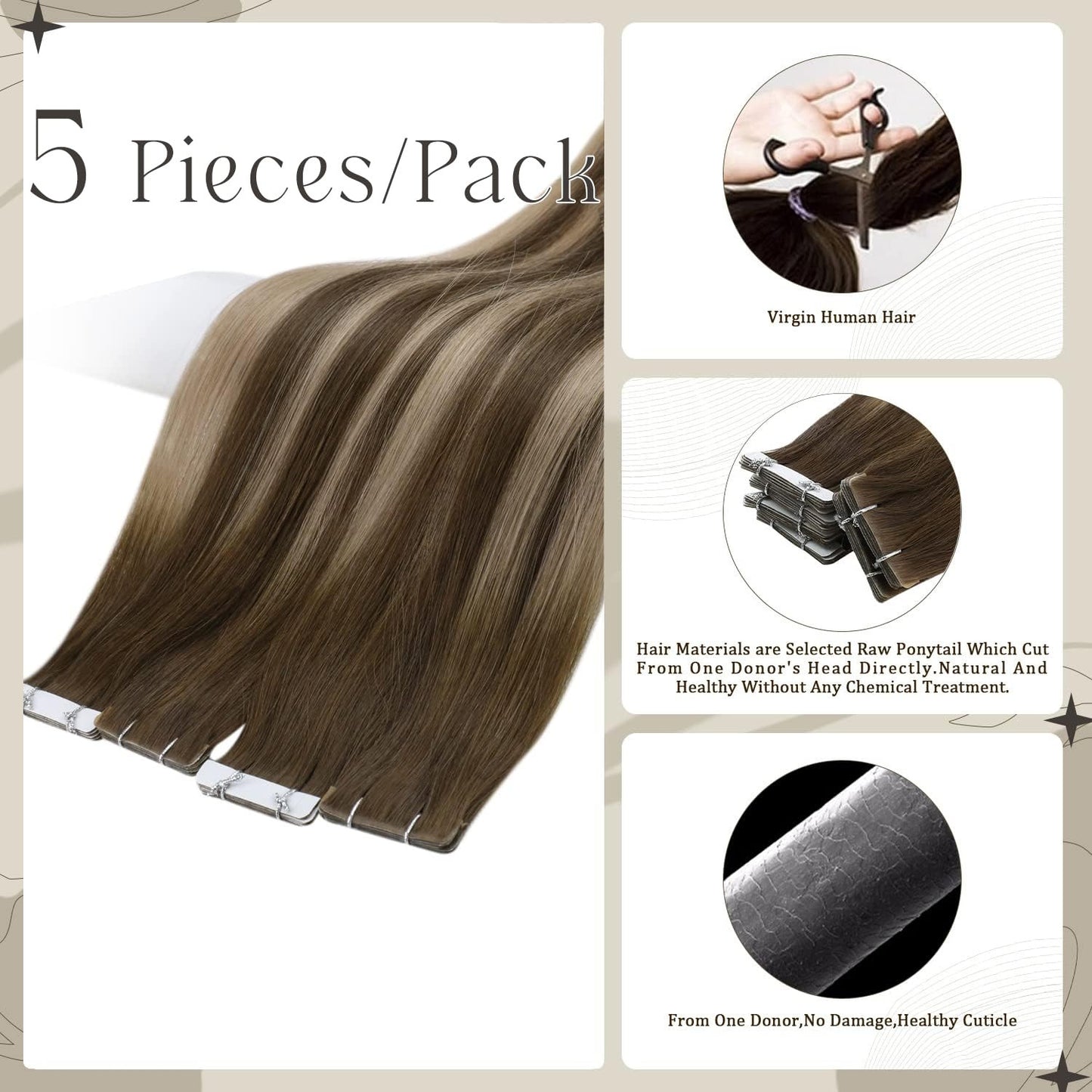 Virgin Tape in Hair Extensions 5Pcs 14 Inch Injection Tape in Extensions Human H