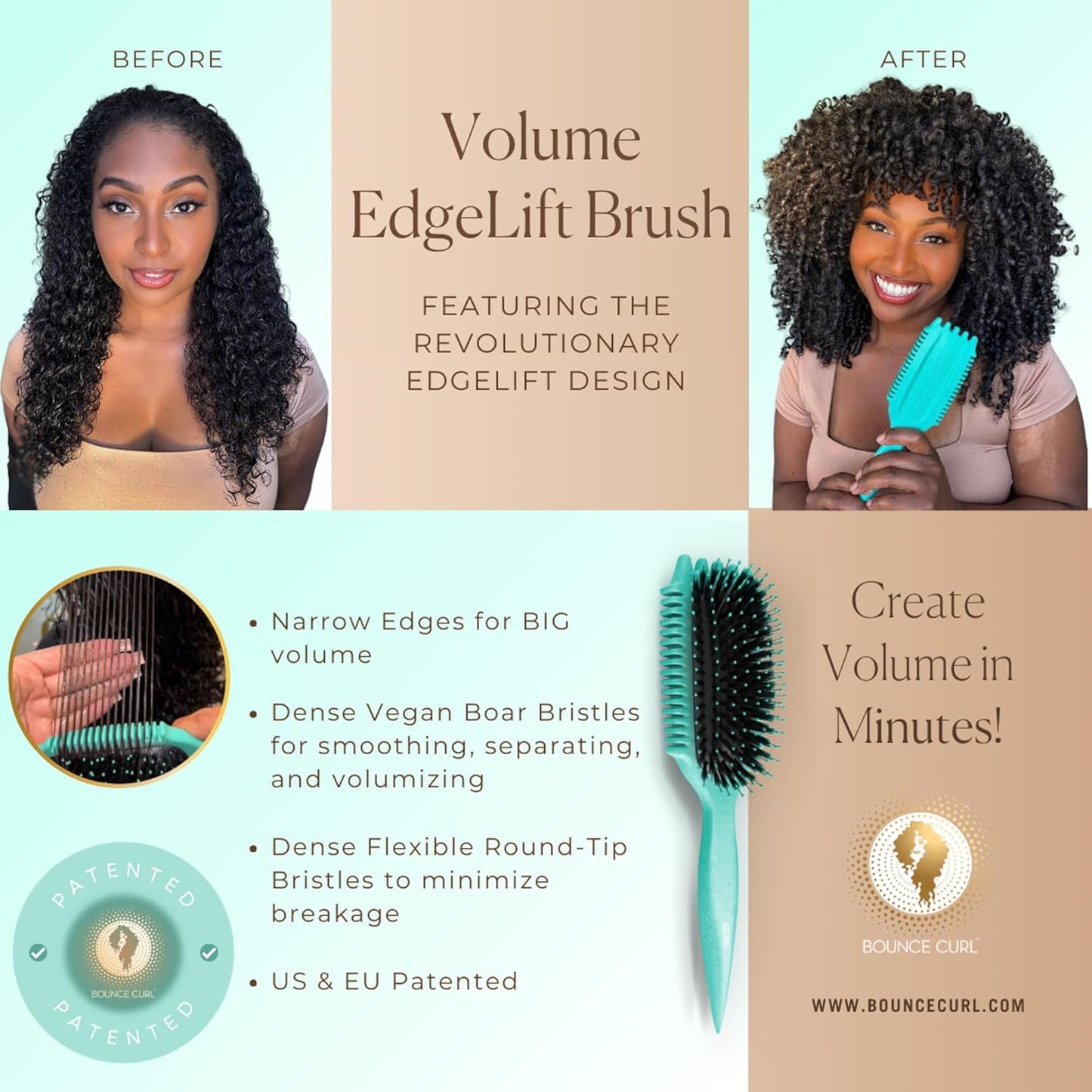 Volume Edgelift Brush, 5-In-1 Tool for Volumized Waves, Curls & Coils - Teal