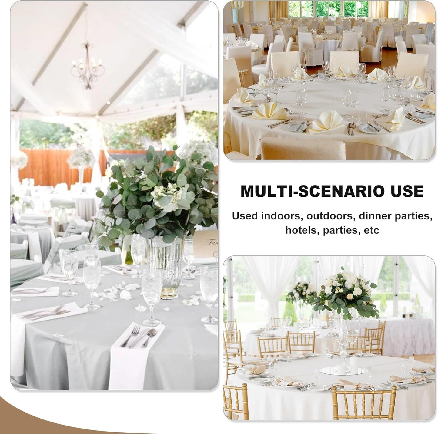 6 Pack White round Tablecloths - 120 Inches in Diameter - Stain Resistant and Wa