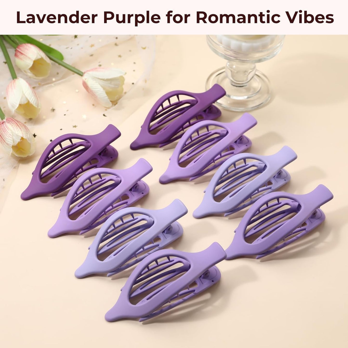 8 Pack Purple Flat Hair Clips – Cute Matte French Purple Claw Clips for Girls &