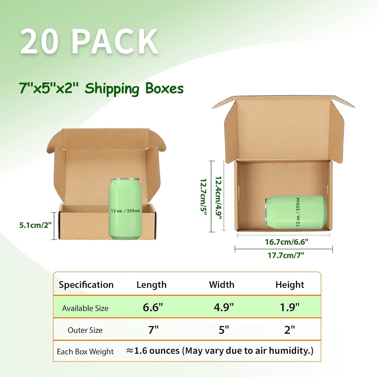 7X5X2 Shipping Boxes Set of 20, Brown Corrugated Cardboard Literature Mailer Box