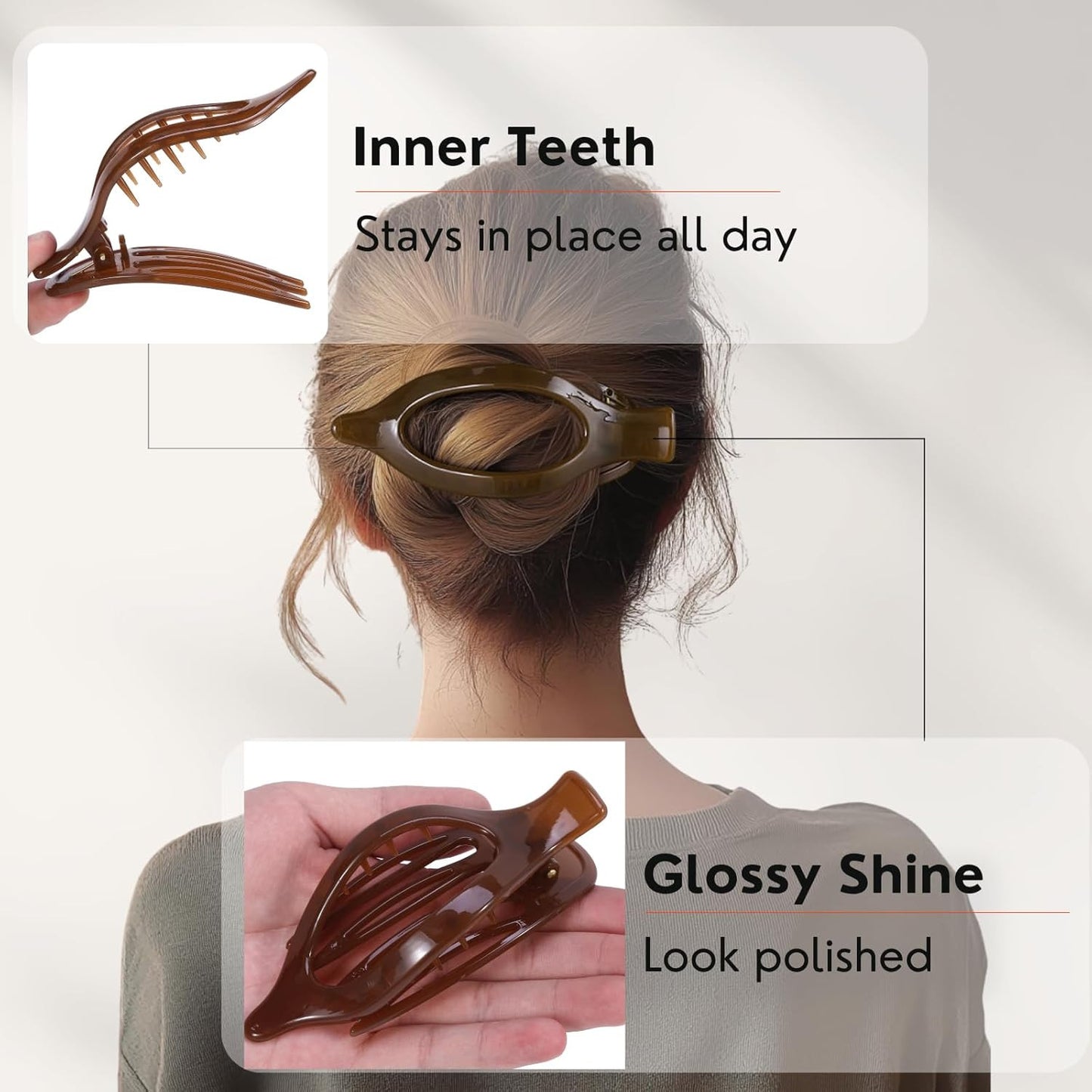 8 Pack Jelly Style Flat Hair Clips – Translucent Claw Clips in Pink, Brown, Beig