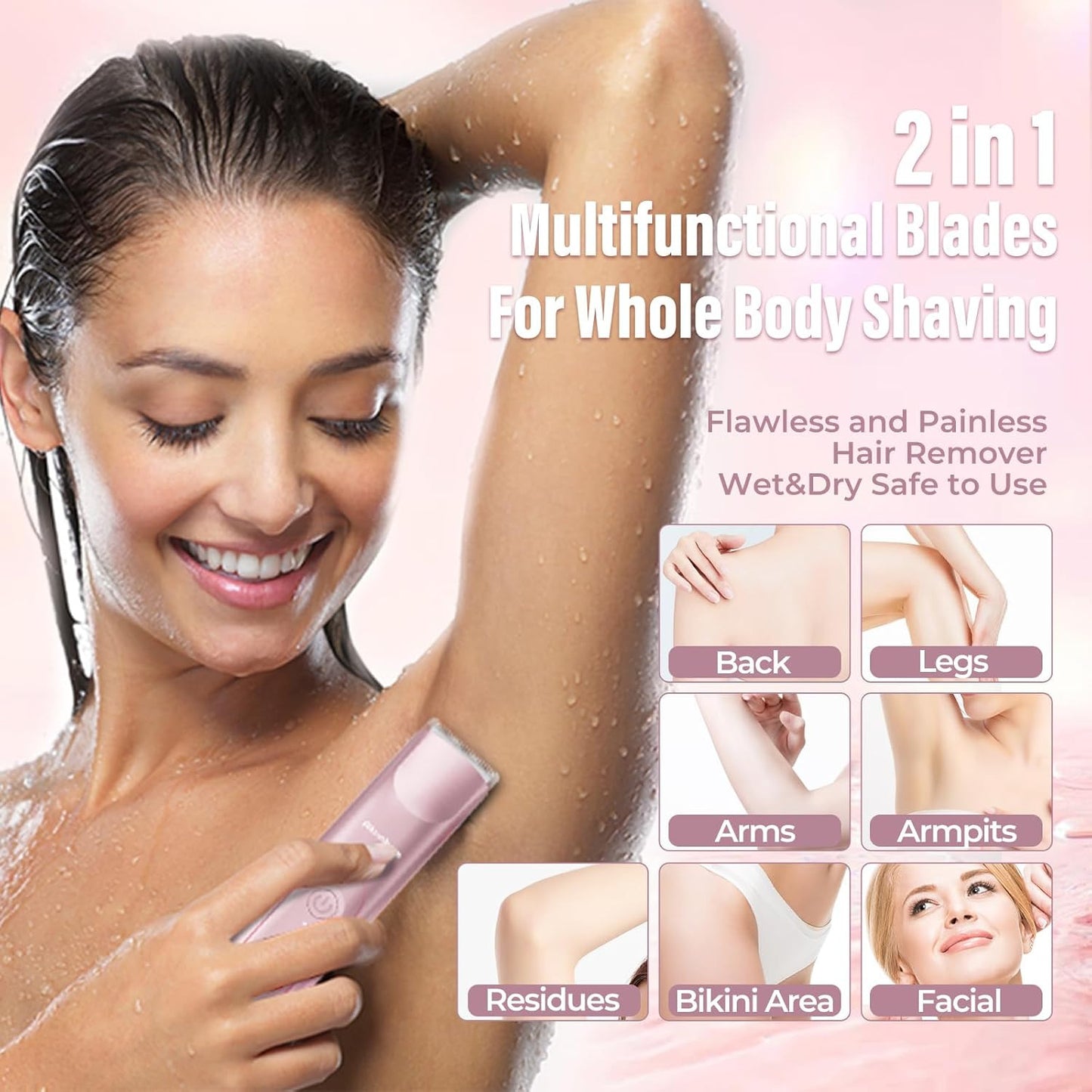 2 in 1 Women Electric Shaver Dual Head Bikini Trimmer for Women IPX7 Waterproof