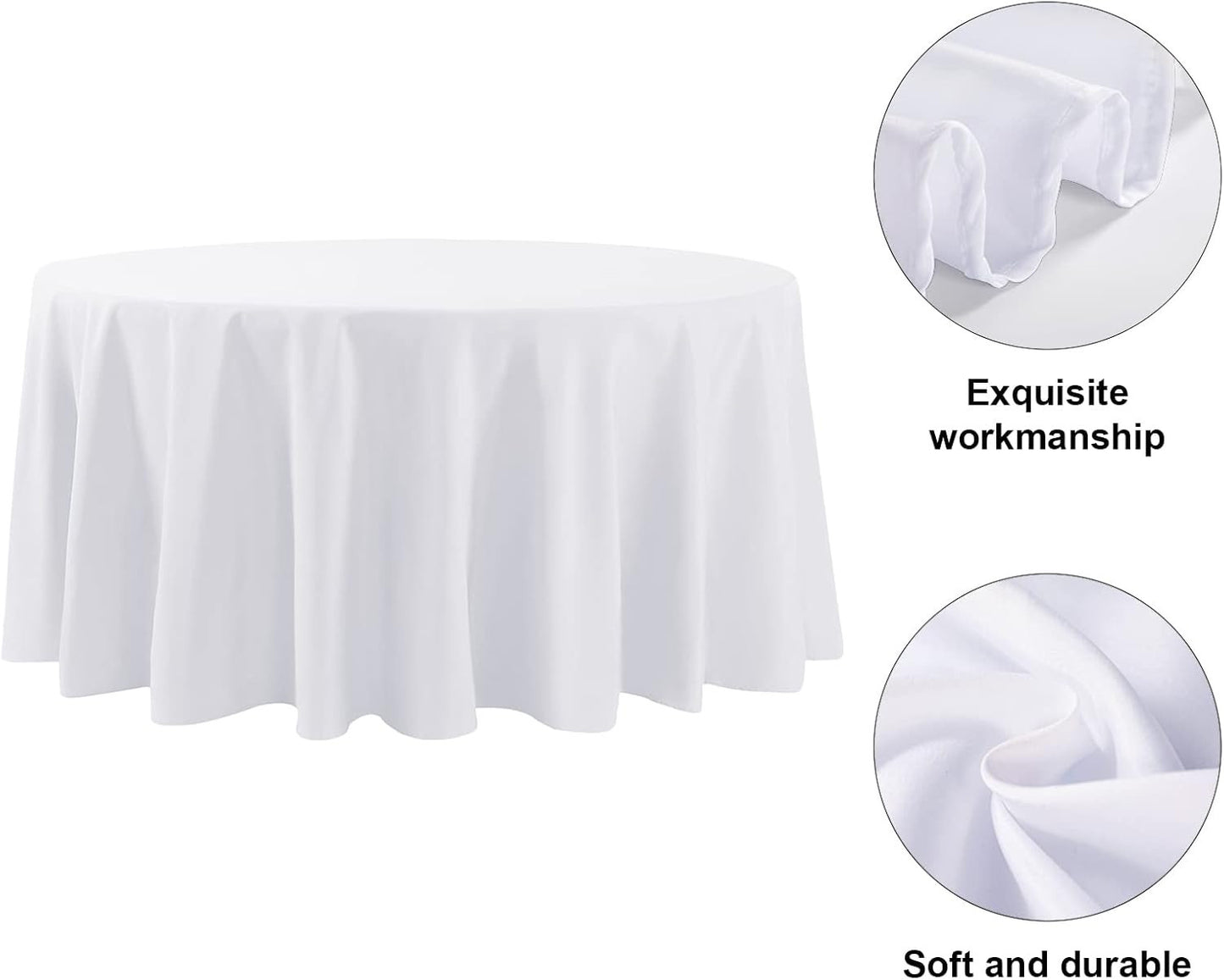 6 Pack White round Tablecloths 120 Inches Table Cloth Stain and Wrinkle Resistan