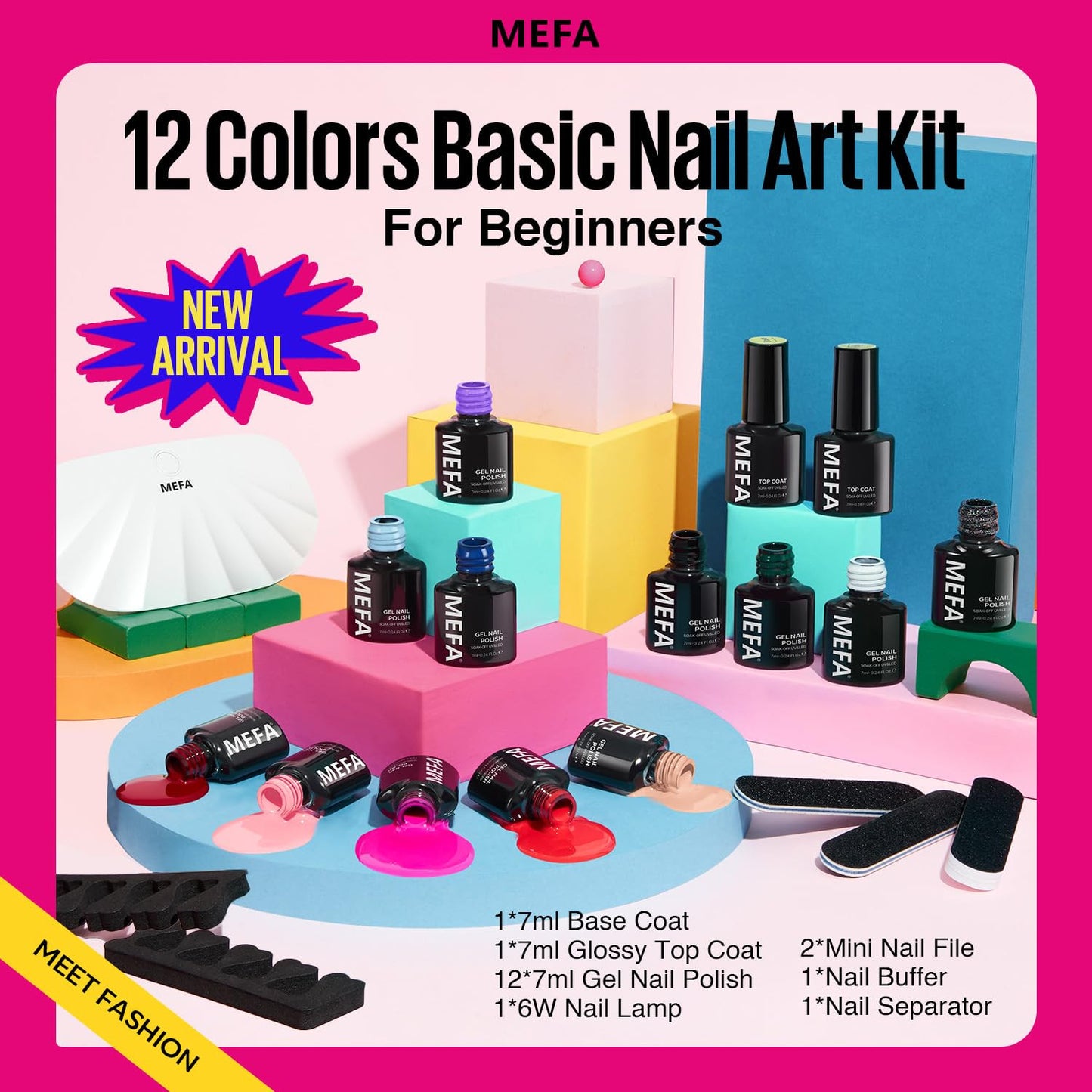 19 Pcs Gel Nail Polish Kit with U V Light, 12 Colors All Seasons Nude Milky Whit