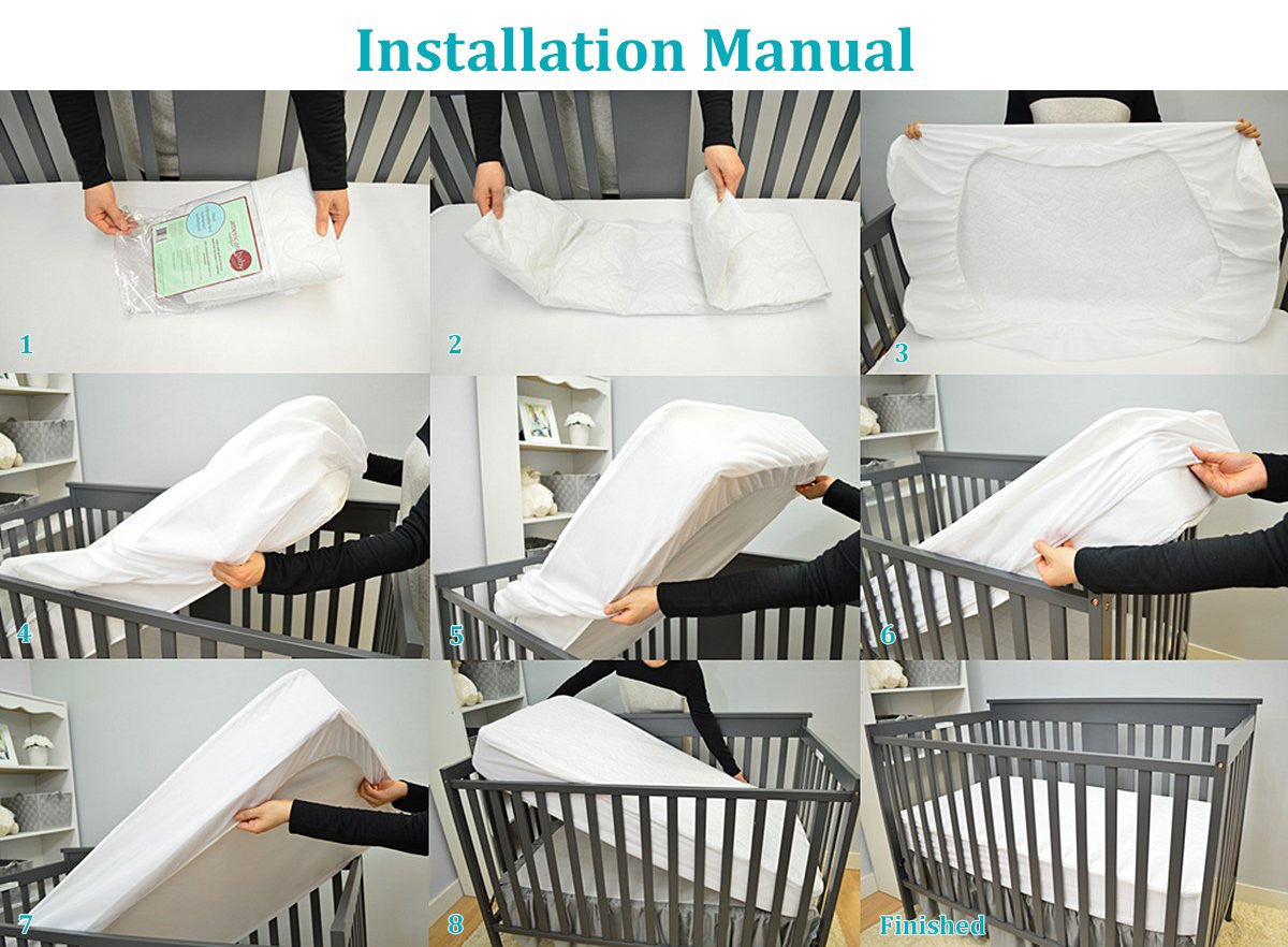 Waterproof Fitted Crib Mattress Protector 52" X 28" - Quilted, Noiseless, Soft &