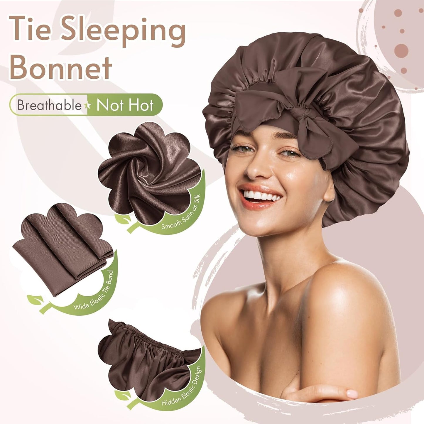 2Pcs Pack Silk Bonnet for Sleeping Satin Bonnet Hair Bonnet with Tie Band Sleep