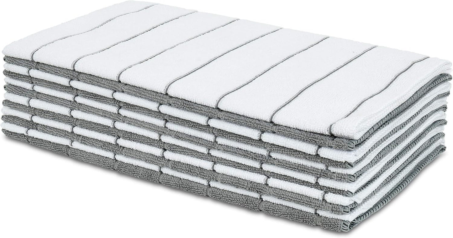 79291 Microfiber Kitchen Towels, Grey/White, 15"X25", 12 Pack