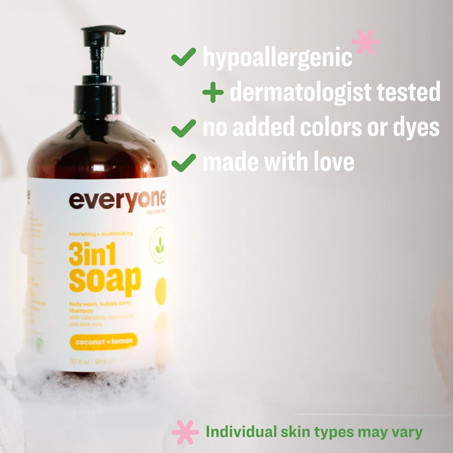 3-In-1 Soap, Body Wash, Bubble Bath, Shampoo, 32 Ounce (Pack of 2), Coconut and