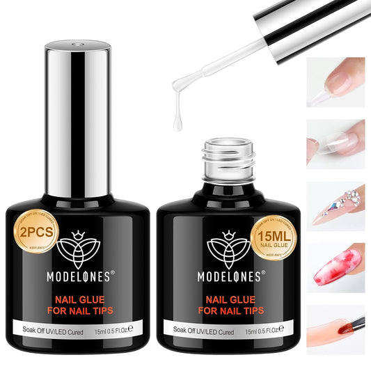 9 in One Gel Nail Glue Brush on Nail Glue 15 Ml for Tips, Rhinestones, Base Coat