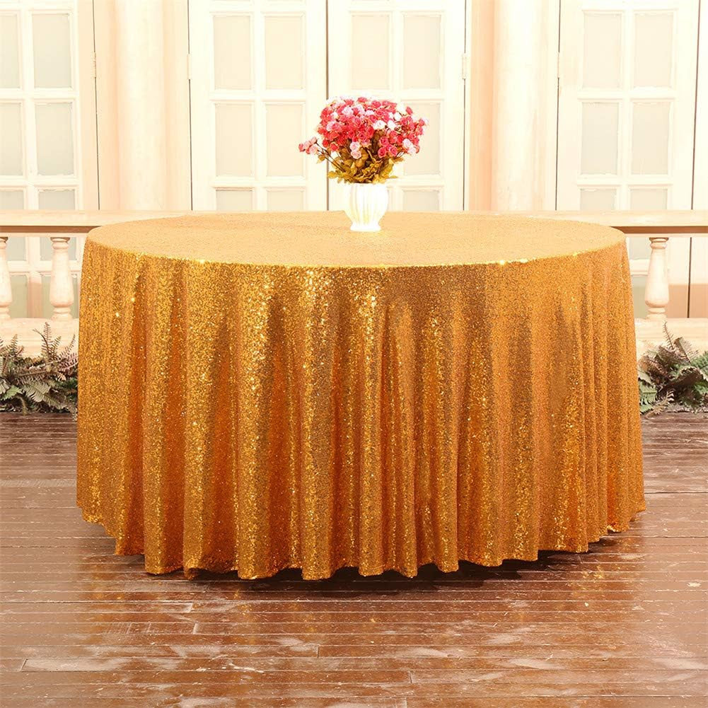 Yellow Gold Sequin Tablecloth 120-Inch Sparkly Overlay round Glitter Table Cover