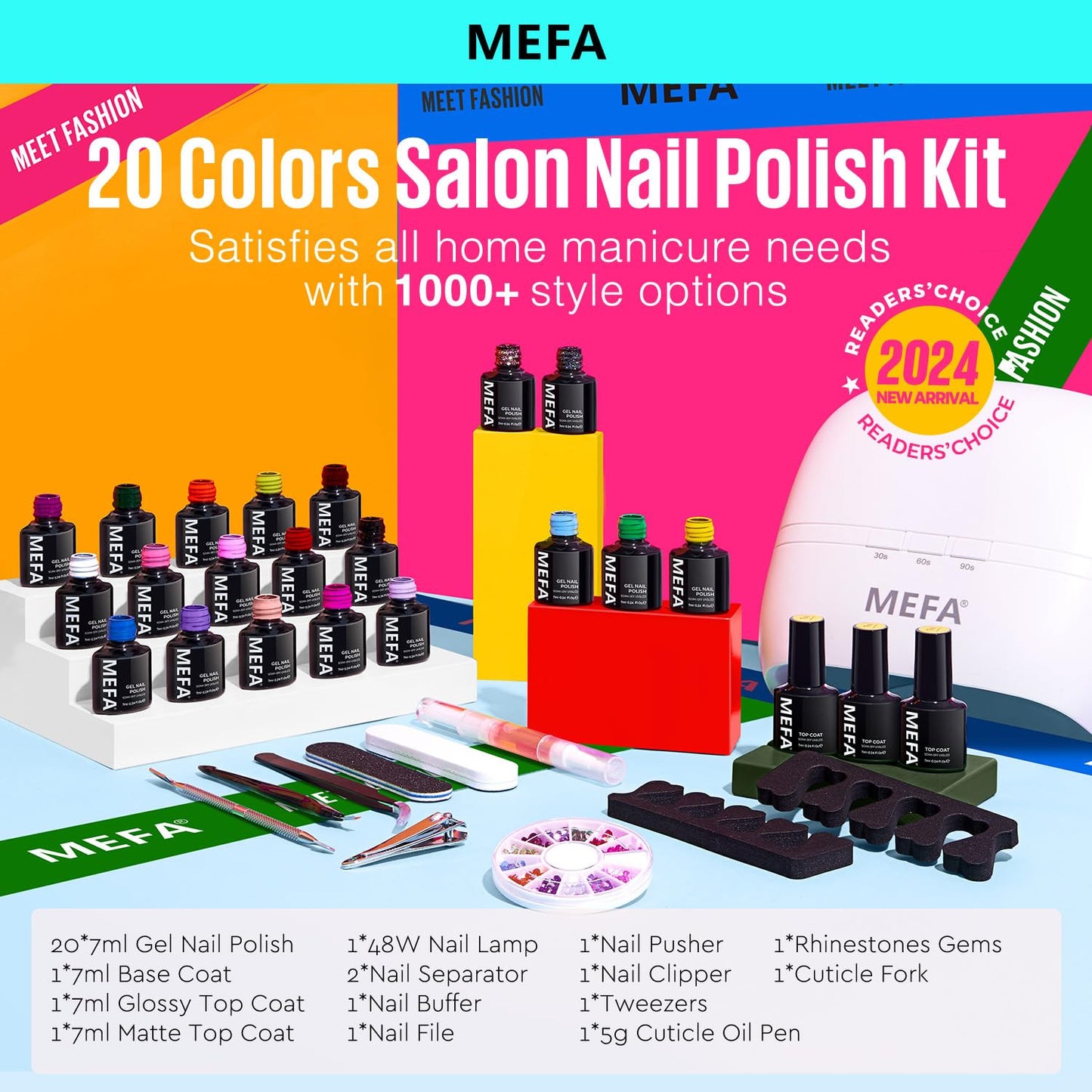 34 Pcs Gel Nail Polish Kit with U V Light 48W, 20 Colors All Seasons Collection