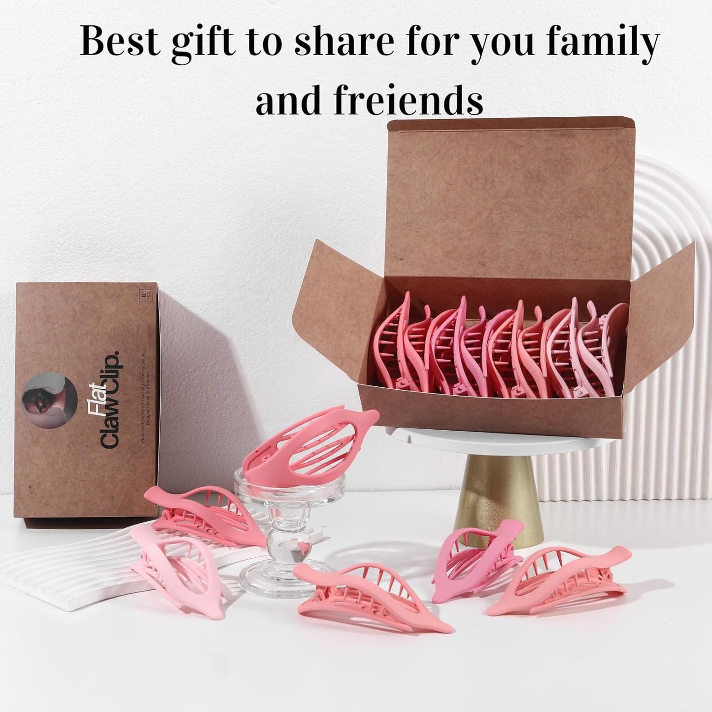 8 Pack Pastel Pink Flat Hair Clips – Cute Matte Gradient Claw Clips for Girls &