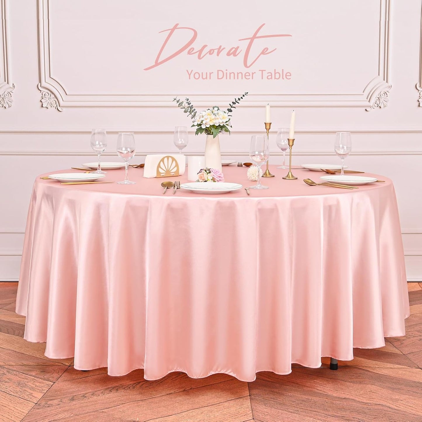 6 Pack Rose Gold round Tablecloth, 120 Inch Rose Gold Satin Fabric Tablecloth fo