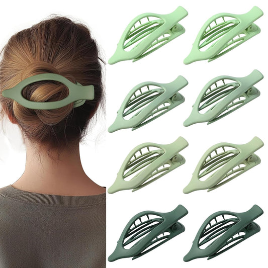 8 Pack Green Flat Hair Clips – Matte Large French Green Claw Clips for Women & G