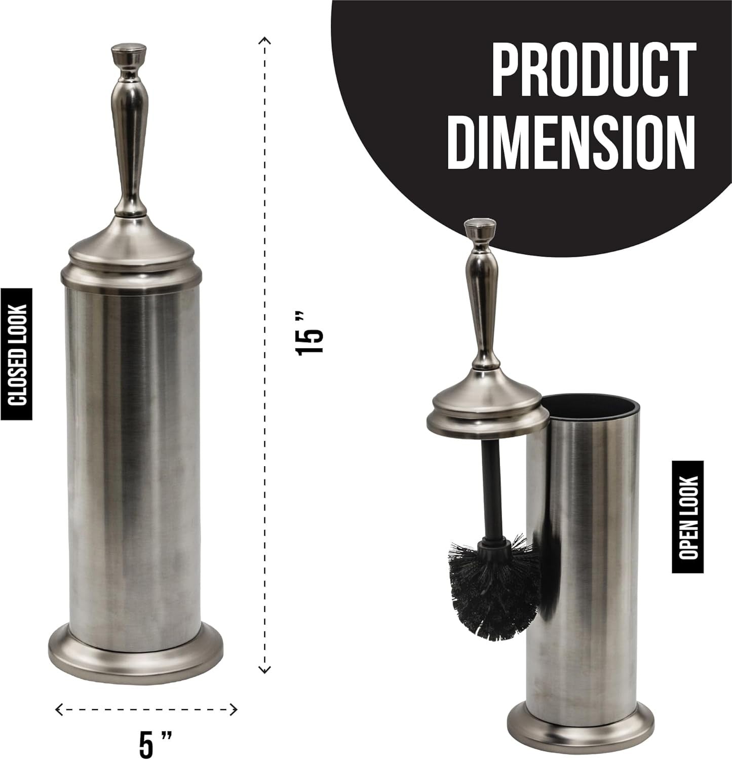 Adora Stainless Steel Toilet Brush with Holder, Bowl Scrubber with Durable Clean