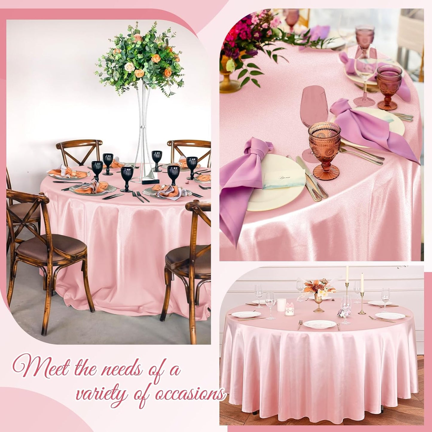 6 Packs Satin Tablecloth 120 Inch Rose Gold round Tablecloths, Overlay Satin Tab