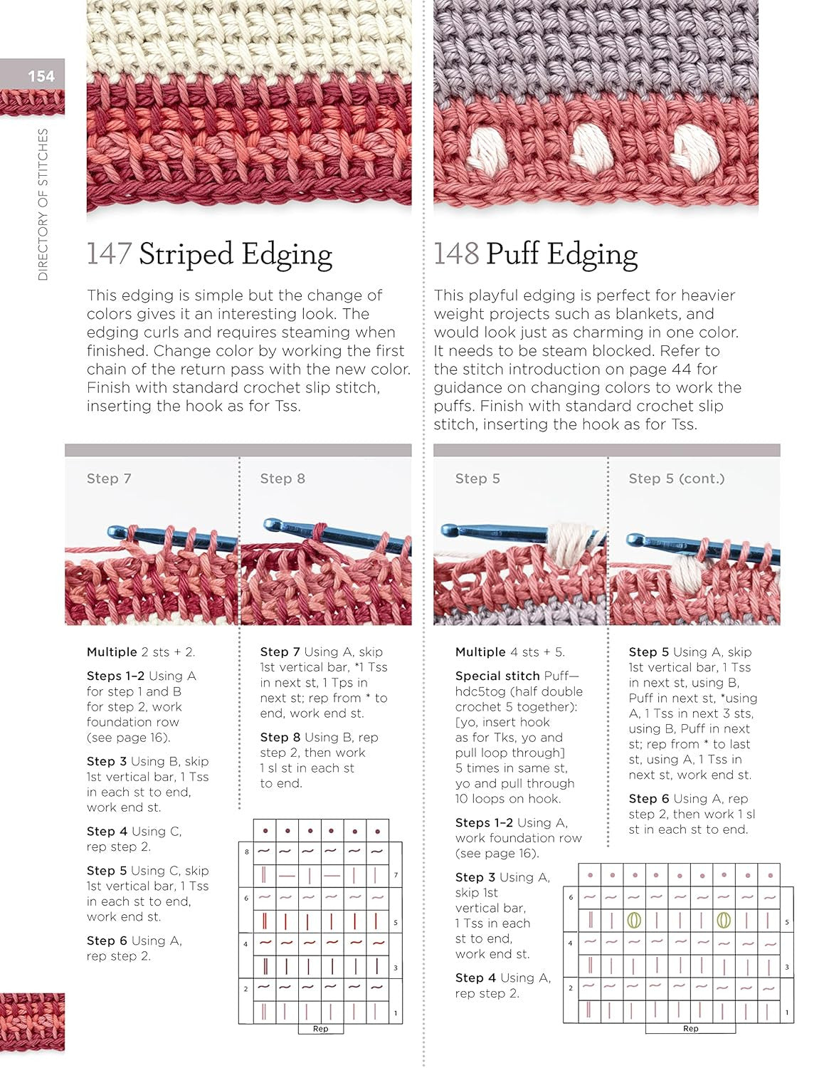 Tunisian Crochet Stitch Dictionary: 150 Essential Stitches with Actual-Size Swat