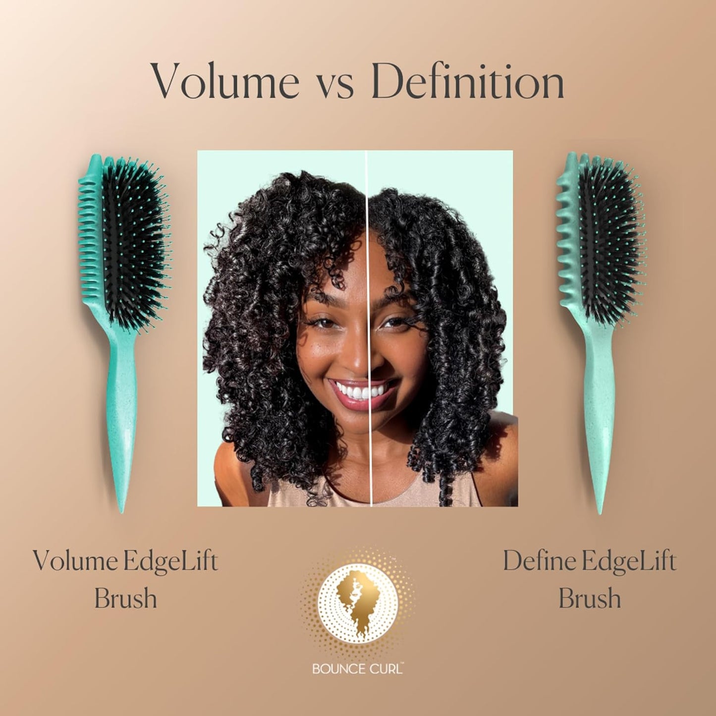 Volume Edgelift Brush, 5-In-1 Tool for Volumized Waves, Curls & Coils - Teal