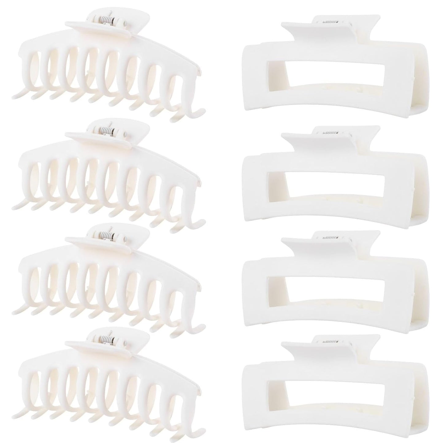 White Hair Clips for Women - 8 Pack 4.3 Inch Large Matte Banana Claw Clips for W