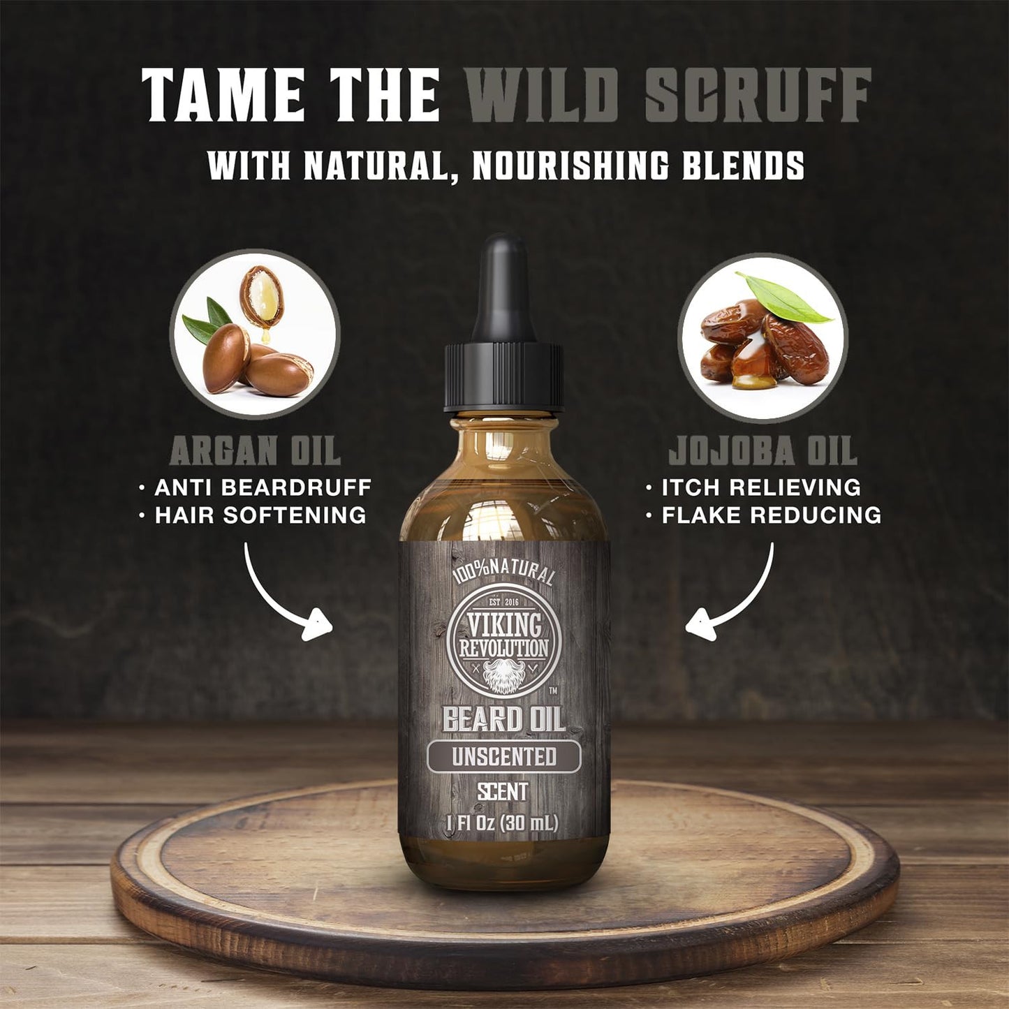 Unscented Beard Oil for Men - Natural Mens Beard Oil with Argan Oil and Jojoba O