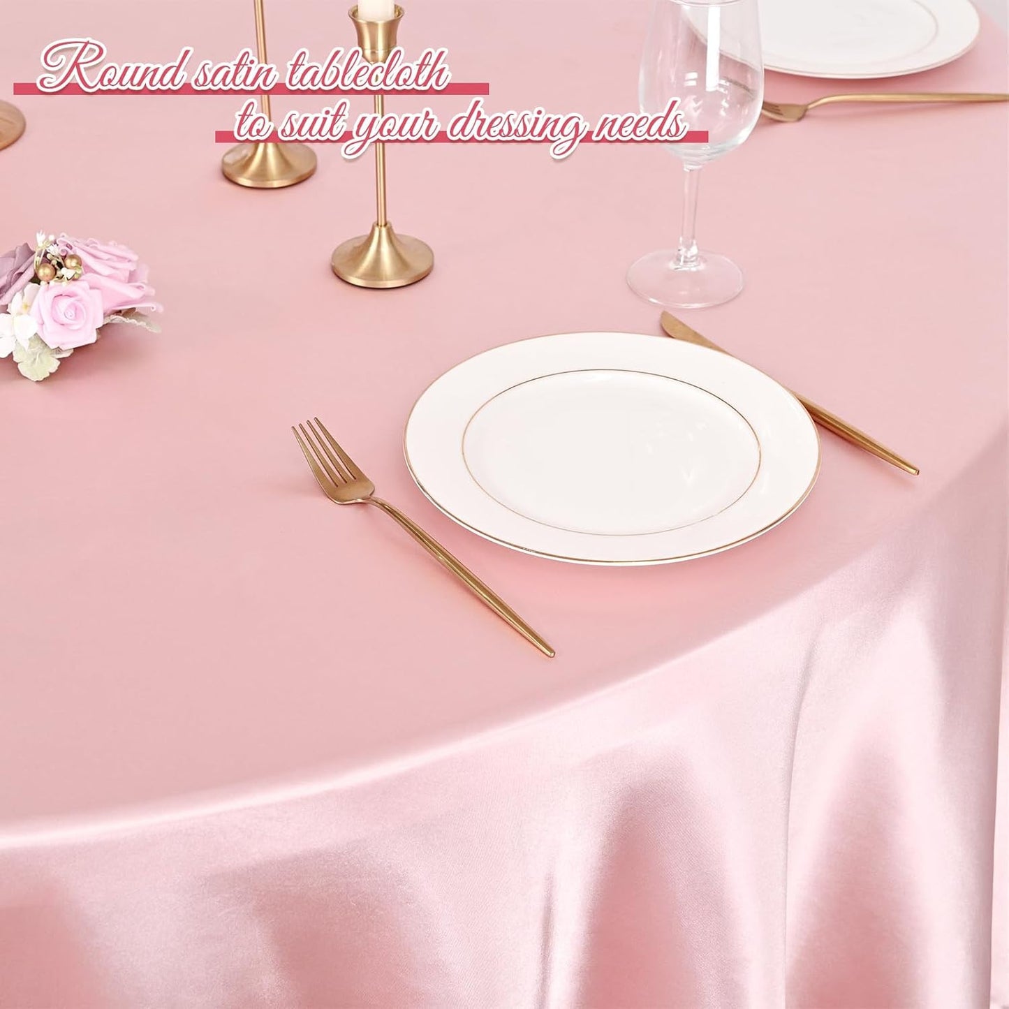 6 Packs Satin Tablecloth 120 Inch Rose Gold round Tablecloths, Overlay Satin Tab