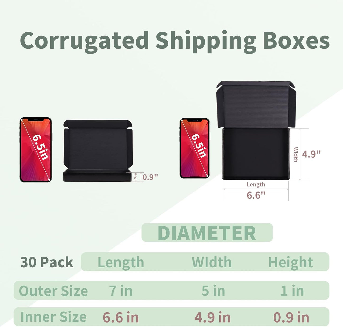30 Pack 7X5X1 Black Shipping Boxes, Small Cardboard Mailer Boxes for Small Busin