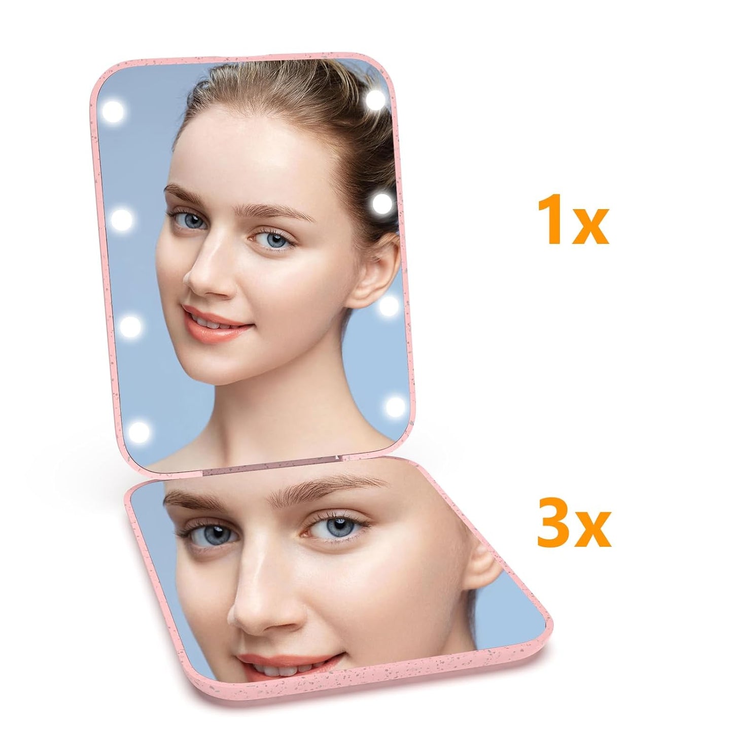 Wheat Straw Pocket Mirror, 1X/3X Magnification Travel Mirror for Purse, Lighted