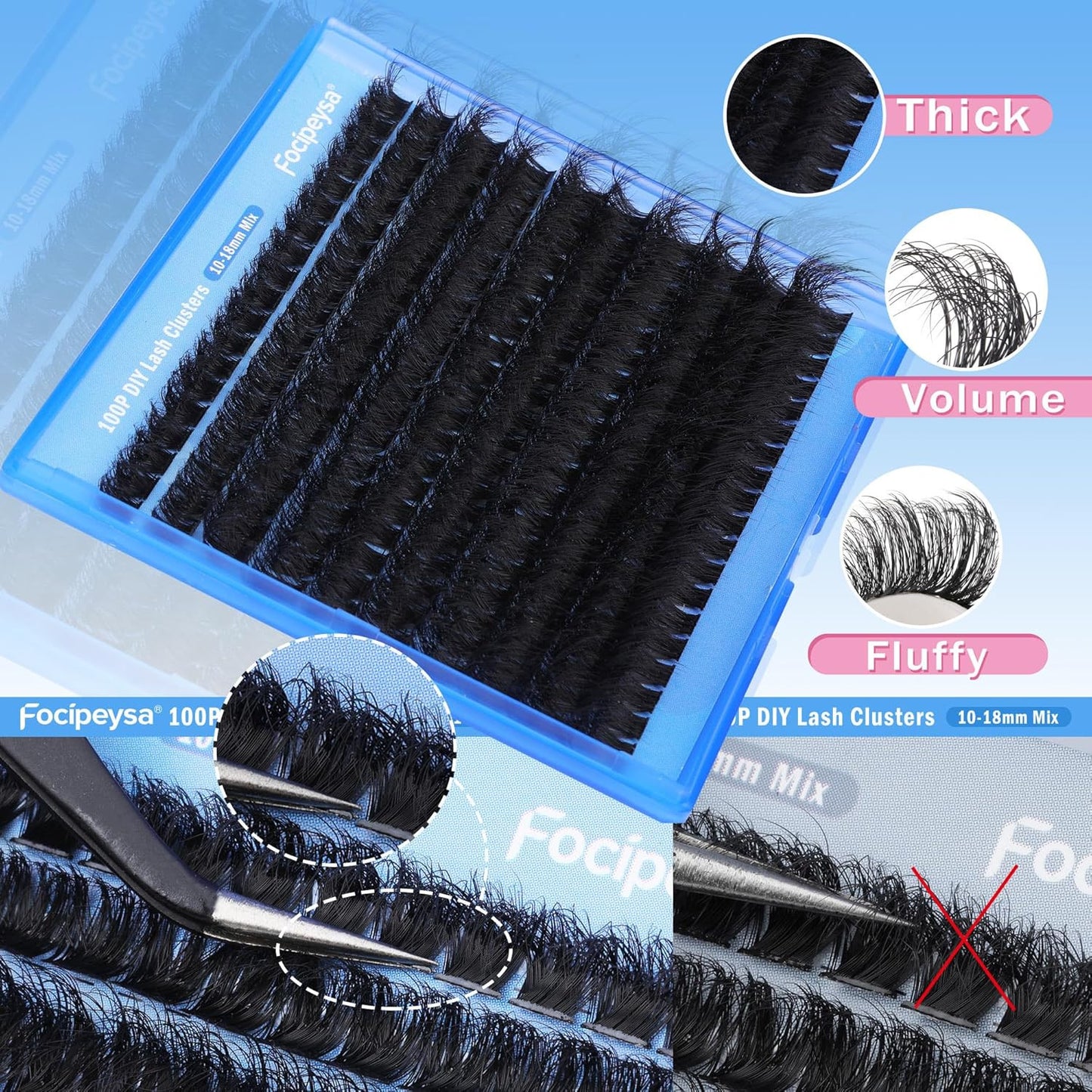 Thick Lash Extension Kit Full Lash Clusters 100P Eyelash Extension Kit DIY Lash