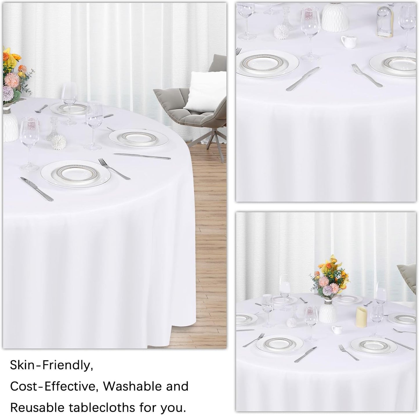 8 Pack White round Tablecloth 120 Inch White Table Cloth Stain and Wrinkle Resis