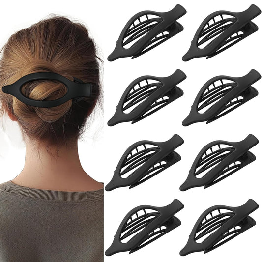 8 Pack Flat Black Hair Clips for Women – Large Matte No-Slip Flat Black Claw Cli