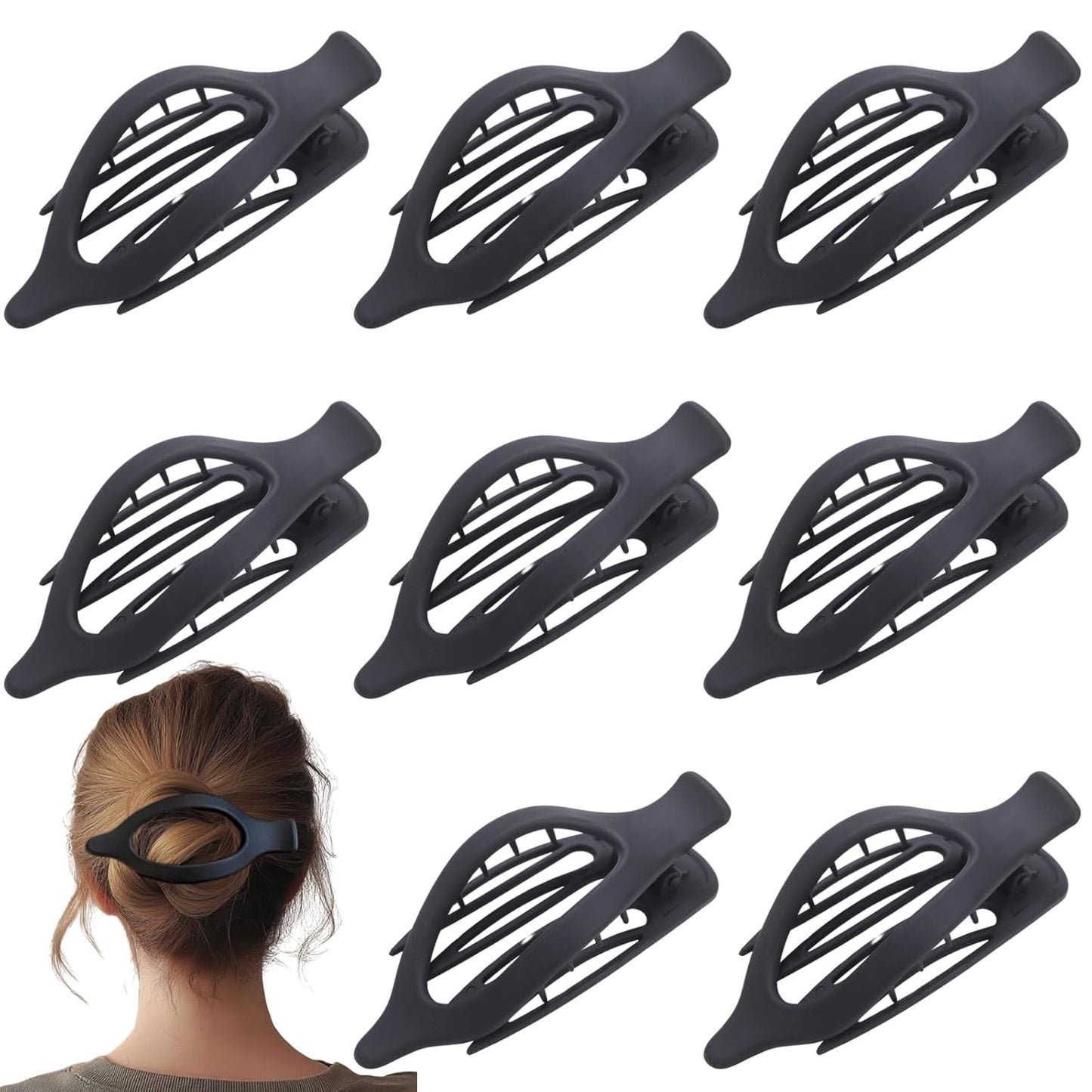 8 Pack Flat Black Hair Clips for Women – Large Matte No-Slip Flat Black Claw Cli