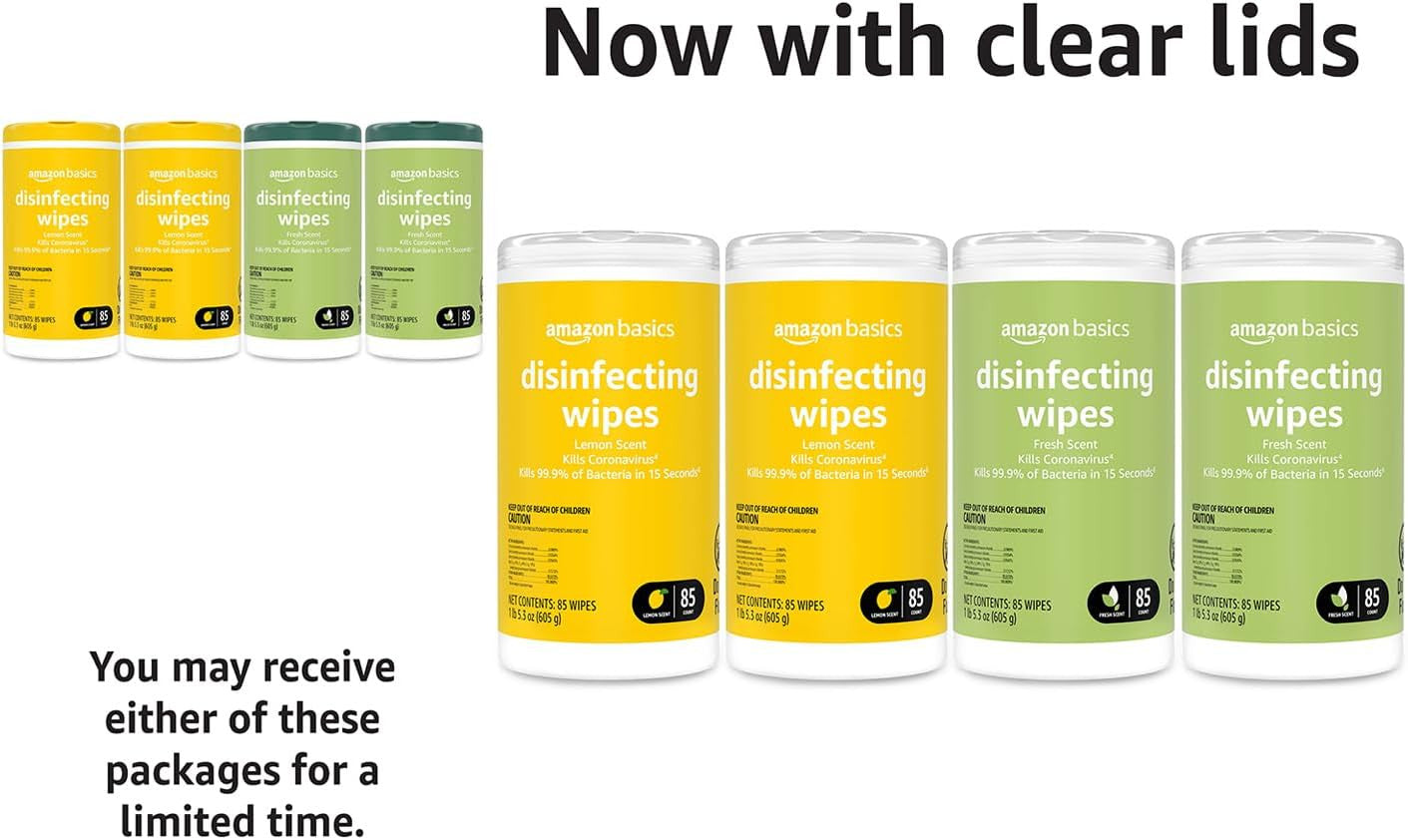 Wipes, Lemon & Fresh Scent, Sanitizes/Cleans/Deodorizes, 340 Count (4 Packs of 8