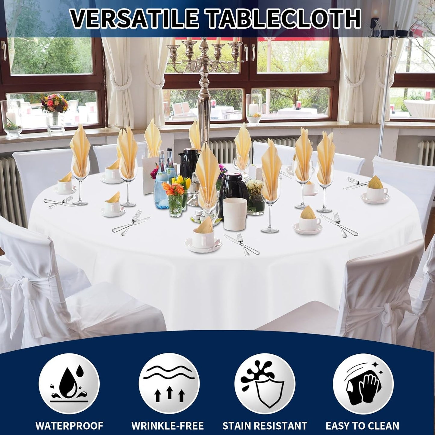 6 Pack round White Table Cloths 120 Inch for round Tables, Stain and Wrinkle Res