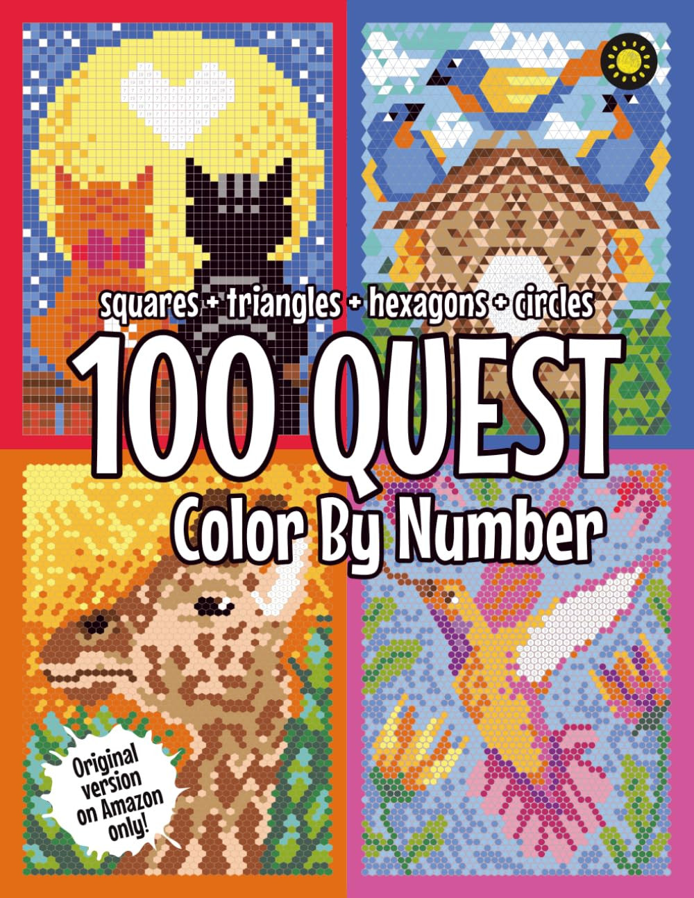 100 QUEST Color by Number: Squares + Triangles + Hexagons + Circles: Color Quest
