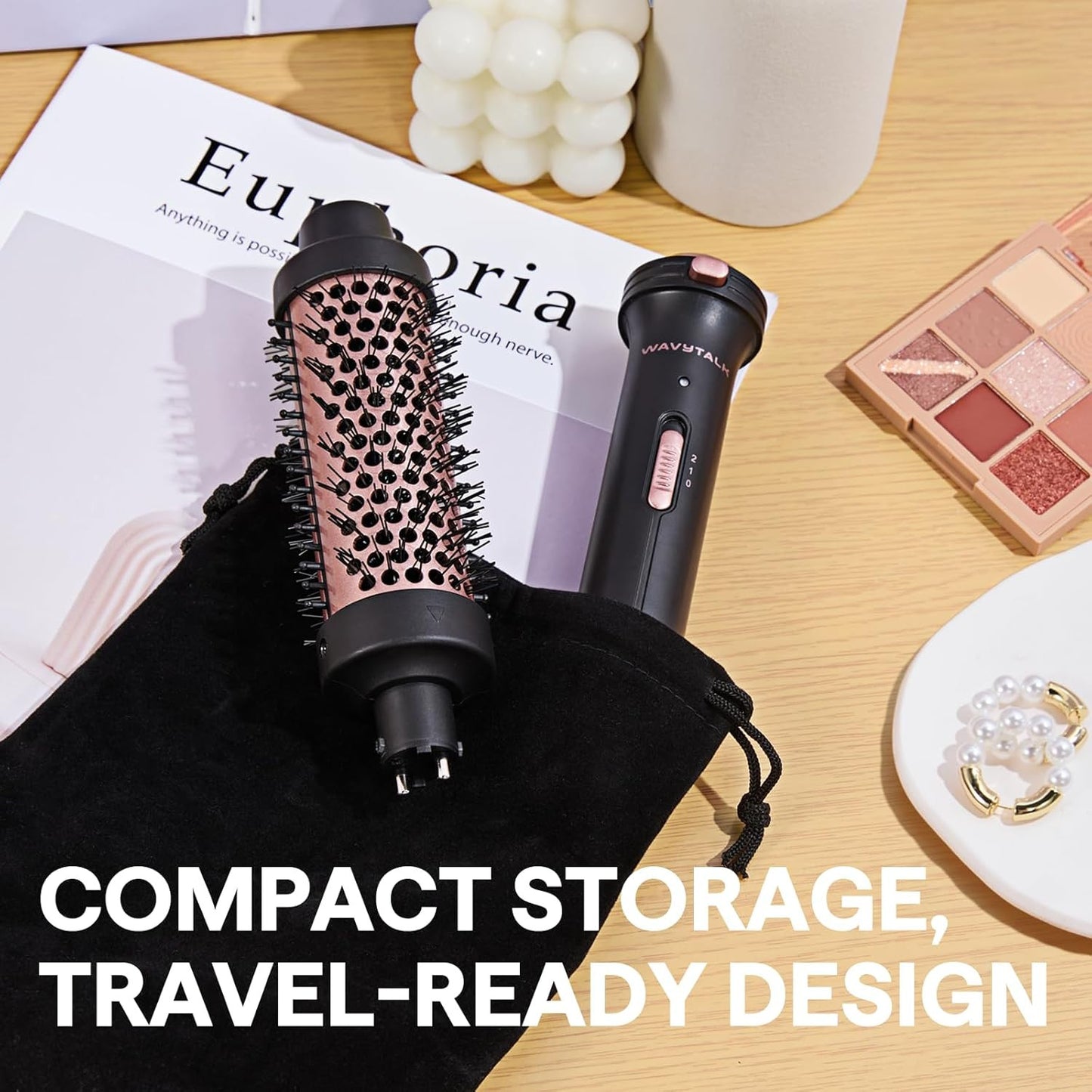 Thermal Brush, 1 1/2 Inch Heated round Brush with Detachable Head, Velvet Pouch