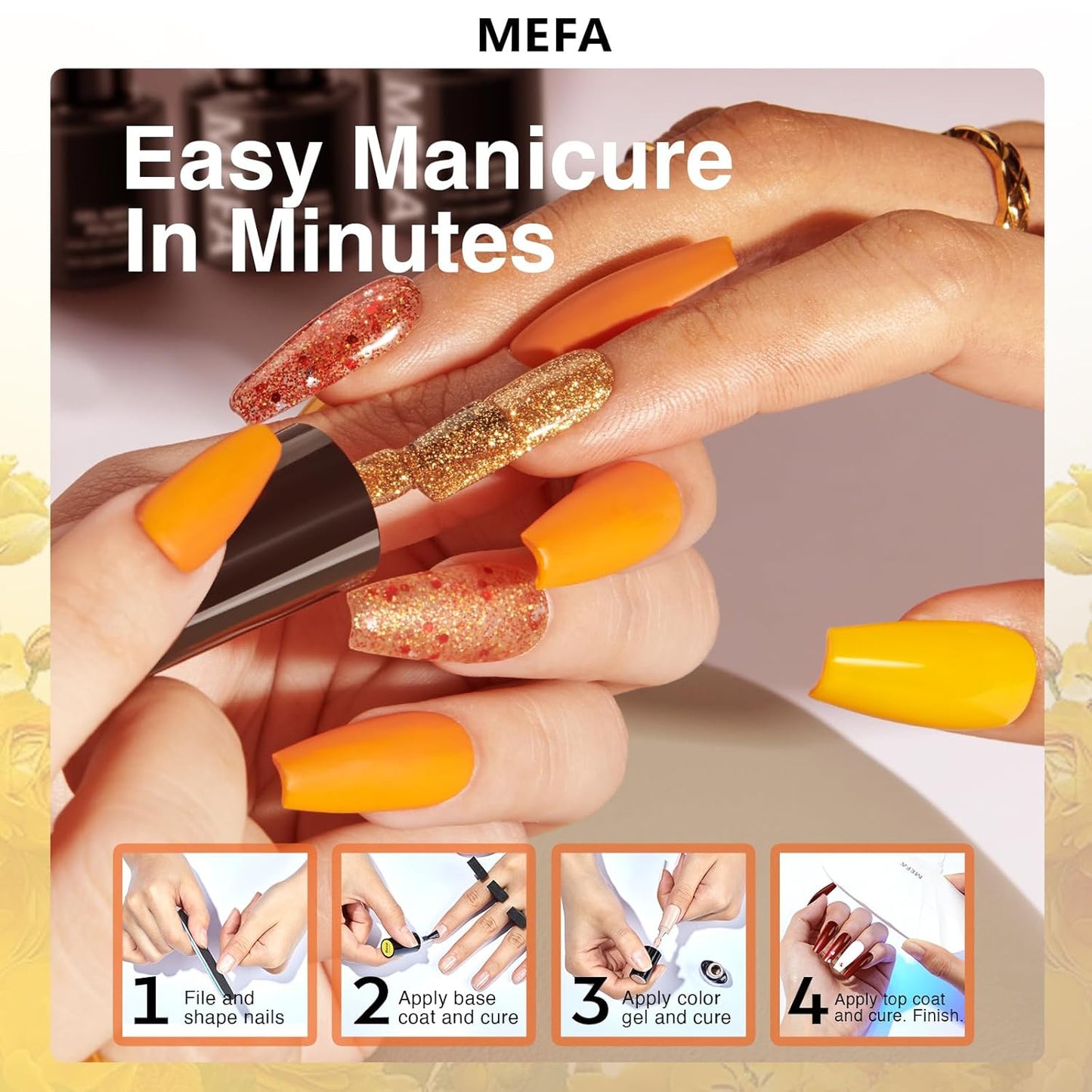 6 Colors Fall Gel Nail Polish Set, Shades Orange Red Brown Glitter Yellow Soak o